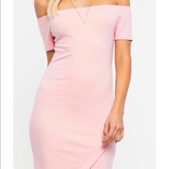pink off the shoulder bodycon dress